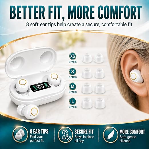 Hearing Amplifier Rechargeable for Seniors Adults - Personal Sound Amplifier Device with Charging Case, Noise Reduction for TV Watching Conversations, Easy Volume Control, Comfortable In-Ear PSAP (White)