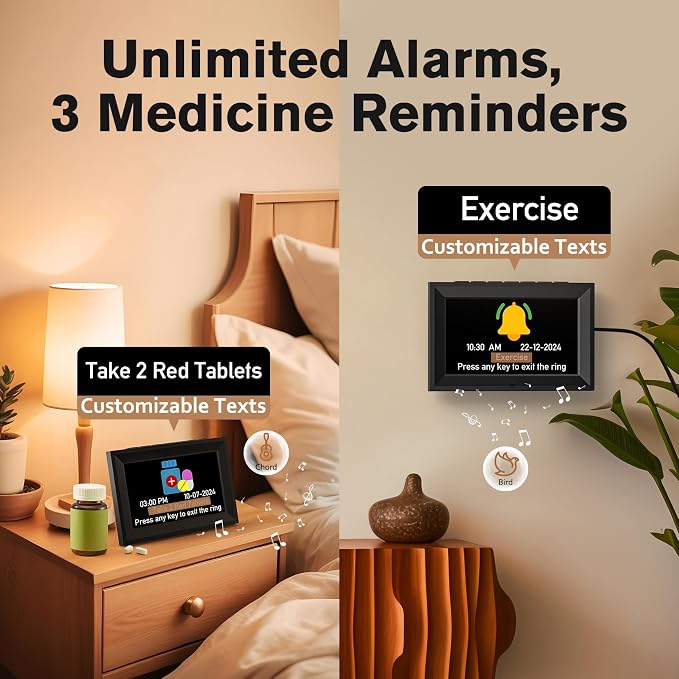 7'' Digital Dementia Clock, Talking Clock with 10 Volumes | 6 Display with 10 Color Modes, Auto Dimmable, Alarms & Birthday & Holiday Reminders, 3 Pill Reminders Clocks for Seniors