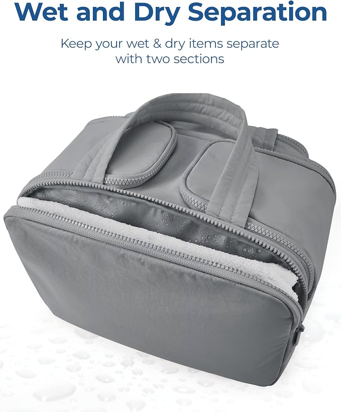 BAGSMART Travel Toiletry Bag, Lightweight Large Wide-open Travel Bag for Women, Puffy Cosmetic Makeup Bag Organizer with Handle for Accessories,Essentials, Toiletries, Grey