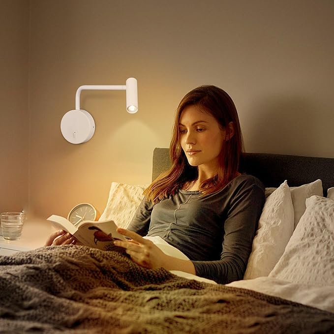 ZEROUNO Wall Mounted Reading Light for Bedroom Hardwired Sconce with Switch on/Off Modern 3000K Bedside Swing Arm Wall Lamp (White)