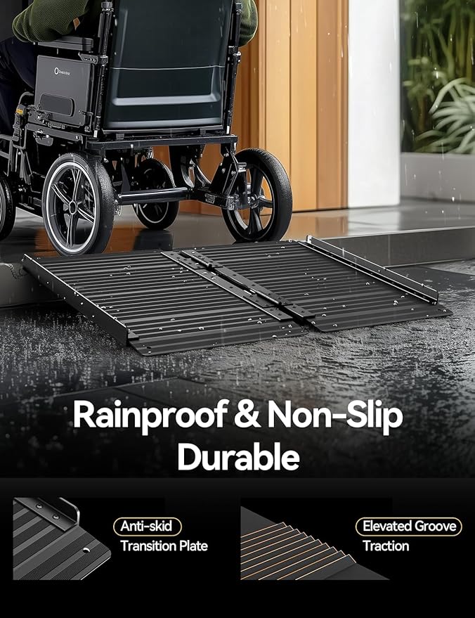 Black Aluminum Ramp 2FT, With Non-Slip Surface Wheelchair Ramp, Folding Portable Wheelchair Ramps for Home Steps,Scooter Ramp for Car, Stairs, Doorways, Curbs, 800 LBS Weight Capacity, 28.3" W x 24''L
