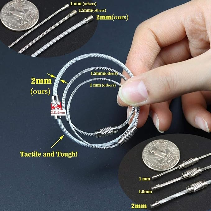 Key Rings Pack of 12 (Cable length: 6 inches) Wire Cable Keychains | Stainless Steel Lock Heavy Duty Luggage Tags Loops Keepers 2mm Twist Barrel