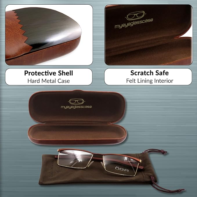 MyEyeglassCase Men Small Glasses case - Eyeglasses Hard Shell Holder Pouch & Cloth-Reading Slim & Narrow Case Heavy Duty
