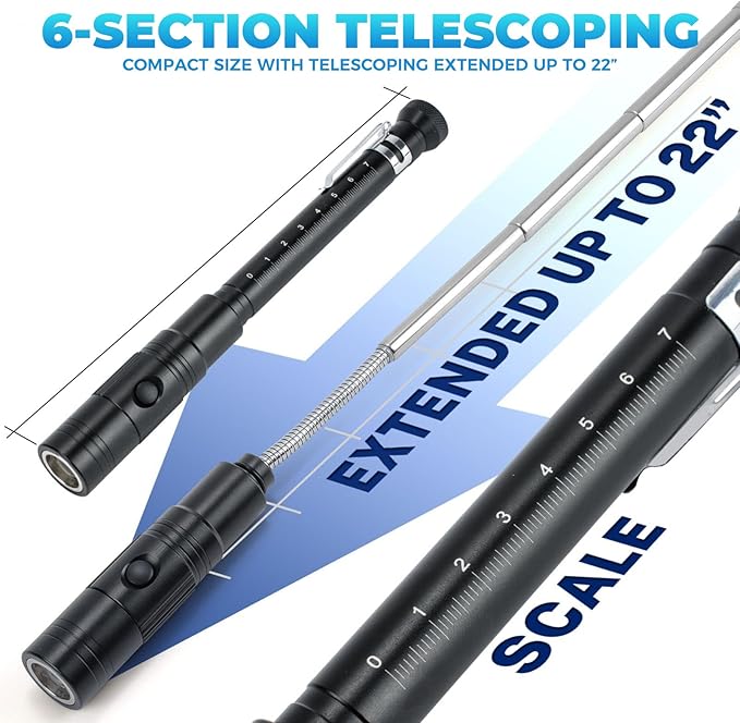 Rechargeable Magnetic Pickup Tool, Telescoping Magnetic Flashlights with Extendable Magnet Stick, Christmas Stocking Stuffers for Men Adults, Cool Gadgets Gifts for Him, Men, Dad, Husband, Boyfriend