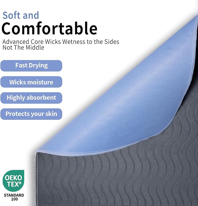 Accompagner Incontinence Bed Pads Washable Waterproof, Ultra-Absorbent Reusable Underpads for Diaper Changing, Nursing, Bedridden, Adults, Seniors, Kids and Dogs (Dark Gray, 36"x54"(Pack of 4))