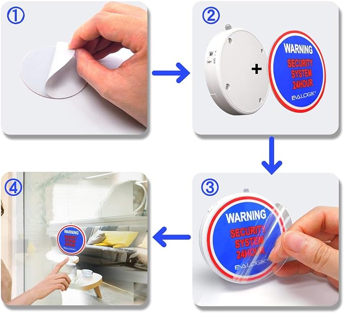 EVA LOGIK Modern Ultra-Thin Window Alarm with Loud 120dB Sound and Vibration Sensors Compatible with Virtually Any Window, Glass Break Alarm Perfect for Home, Office, Dorm Room- 4 Pack