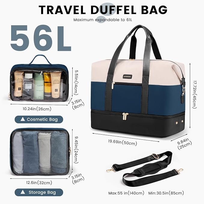 LOVEVOOK Weekender Bag for Women, Large Duffle Bag for Travel with 2 Packing Cubes, Carry on Overnight Bag with Shoe Compartment, Mom Hospital Bags for Labor and Delivery