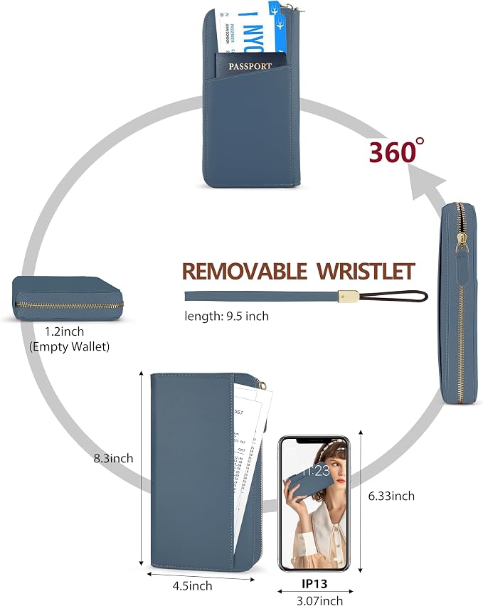 Large Travel Wallet for Women | RFID Blocking Zipper Wallet,Passport Holder Clutch with Wristlet