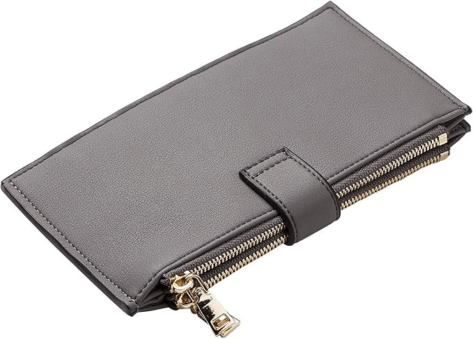 Travelambo Womens Leather Bifold Wallet, Slim RFID Blocking Card Holder | Large Capacity, 16 Card Slots & ID Window, 2 Zipper Pockets, Dual Snap Closure, Slim Lightweight, RFID Privacy Protection