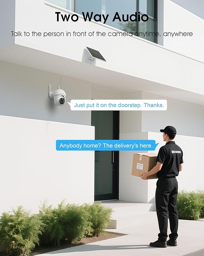 Solar Security Cameras Wireless Outdoor, 4MP 360° View Battery Powered Outdoor Camera, Night Vision with Spotlight, 2-Way Audio, PIR Motion Sensor, 2.4G/5G Dual Band WiFi (2 Pack)