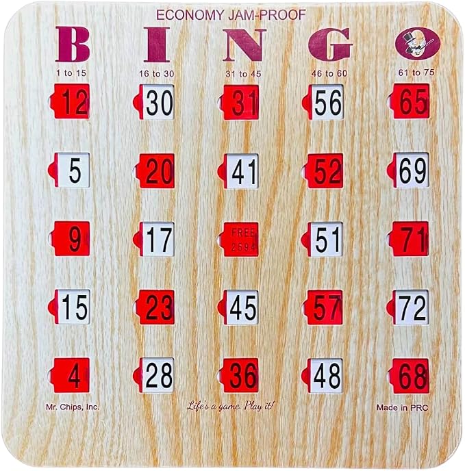 MR CHIPS Jam-Proof Fingertip Slide Bingo Cards with Sliding Windows 10 Pack in Tan Style