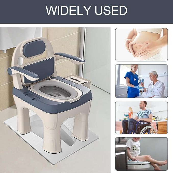 Bedside Commode Upgraded Safety Commode Toilet For Elderly And Disabled Portable Home Bedside Commode Chair Adult Potty Chair Seniors With Adjustable armrests,Bedside Toilet-Supports 660 Lbs (Blue)
