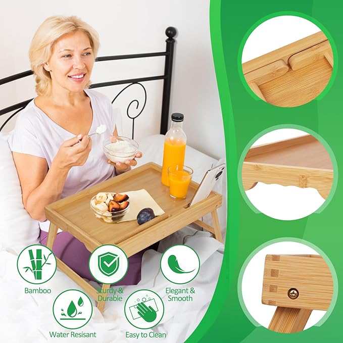 Artmeer X-Large Bamboo Bed Tray with Device Slot and Folding Legs, Bamboo | X-large FSC-certified bamboo bed tray with device slot, folding legs and extra space for meals, laptops and reading in bed.
