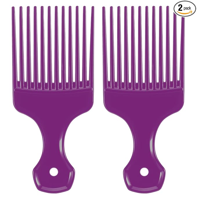 SIMPOR Hair Pick Comb Wide Tooth Lift for Hair Styling Detangling, Plastic Afro Pick for Women Men, Fist Picks for Curly and Afro Hair (Purple)