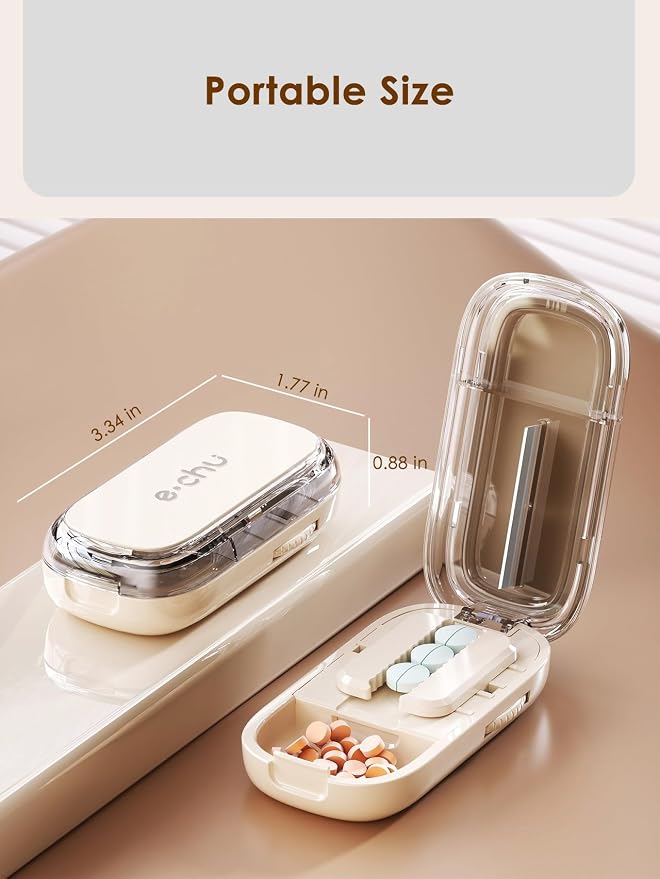 Pill Cutter Splitter for Small and Tiny Pills - Adjustable Pill Splitter with Centering Device for Cutting Multiple Pills, Precision Alignment, Easy to Use and Travel Sized, (1/2 White)