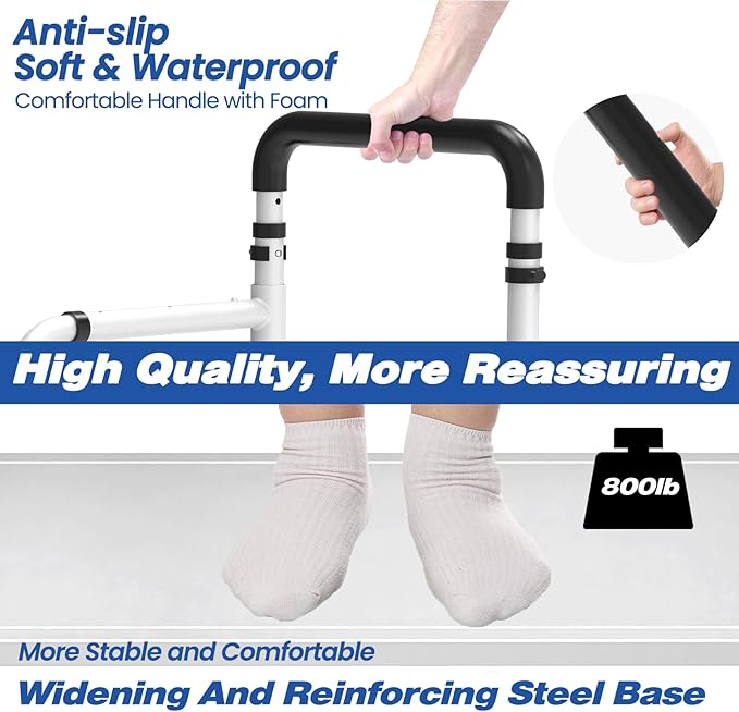 Bed Step Stool for Elderly/High Bed, 360 ° Anti Fall Armrest，Support 800 lbs, 8-Level Adjustable Height, Storage Bag, Memory Sponge Carpet, USB Light, 3 4m Fixed Strap, for Bed Height Below 40″