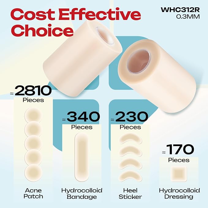 LIFARA Hydrocolloid Roll for Wound Care - Cut-to-Size, Hydrocolloid Patch Bandages with Self-Adhesive, Ultra Absorbent & Waterproof, First Aid Kit Essential (11.8mil/ 0.3mm Thickness, 3in*12ft)