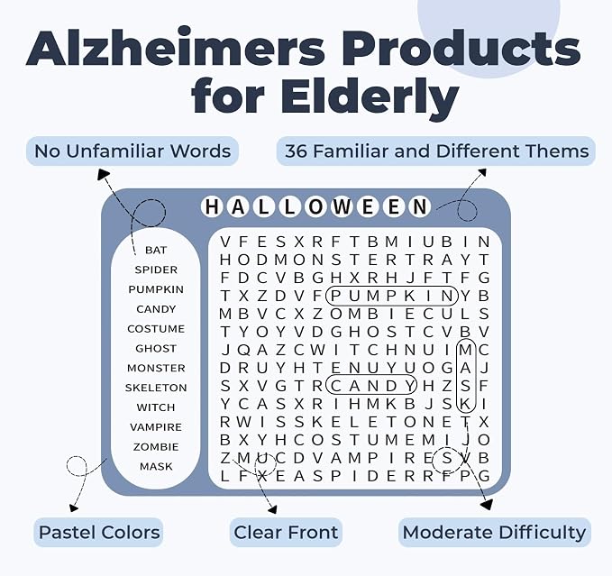 12 or 36 Pcs Reusable Word Search Cards for Dementia Game-Dementia Activities for Seniors with Alzheimer's-Elderly Alzheimer's Toys-Large Print Word Search Books (36 Large Print Word Search Books)