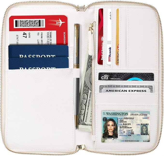 Travel Document Organizer - RFID Passport Wallet Case Family Holder Id Wristlet