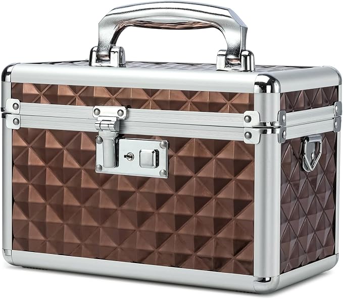 Storage Box with Key Lock, Lockable Medicine Storage Box, Empty First Aid Box, Security Lock Box, Multipurpose Locking Box for Home and Outdoor Use (Coffee, Small)