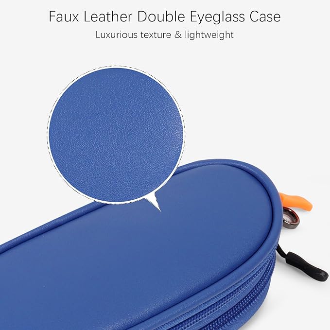 Double Eyeglasses Case Soft Portable Zipper Sunglasses Pouch with Keychain Clip for Men Women