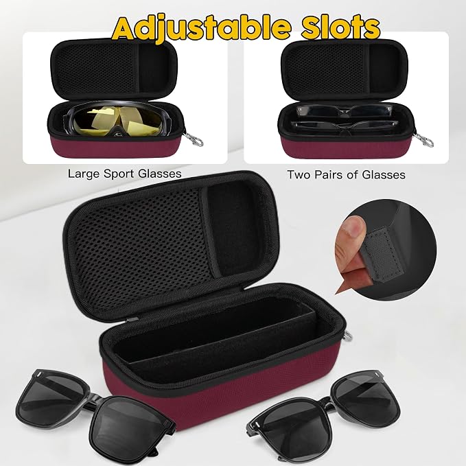 Double Eyeglasses Case,Hard Shell Glasses Case Travel Sunglasses Organizer with Adjustable Slot & Clip for Men Women