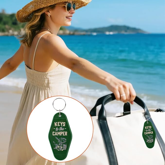 Mikovivi 2pcs Camping Keychain, Plastic Camper Keychain Holder RV Accessories for Men & Women, Thoughtful Gifts