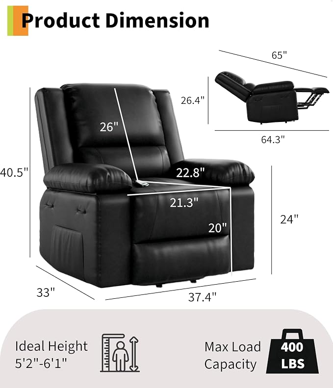 Garvee Power Lift Recliner Chair - Heat and Massage, PU Leather Electric Lift Recliner for Elderly & Mobility Impaired，Reclining Sofa with Side Pocket for Living Room