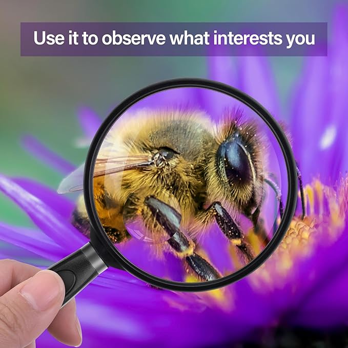 Feosky Handheld Reading Magnifier, 10X Magnifier, 75mm Shatterproof Lens, Non-Slip Handle for Adults Close Work, Seniors Reading and Nature Exploration, Hobby Observation (Black)