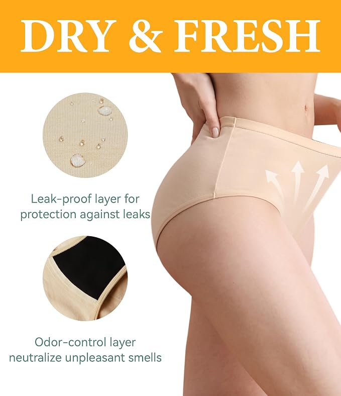 Women's Incontinence Underwear Washable Leakproof 3 Pack | 56ml Absorbency,5-Layer Leakproof Guard,Postpartum Bladder Leak,Odor Free,Soft Breathable Cotton Reusable Panties for Women