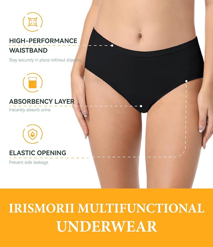 Women's Incontinence Underwear Washable Leakproof 3 Pack | 56ml Absorbency,5-Layer Leakproof Guard,Postpartum Bladder Leak,Odor Free,Soft Breathable Cotton Reusable Panties for Women