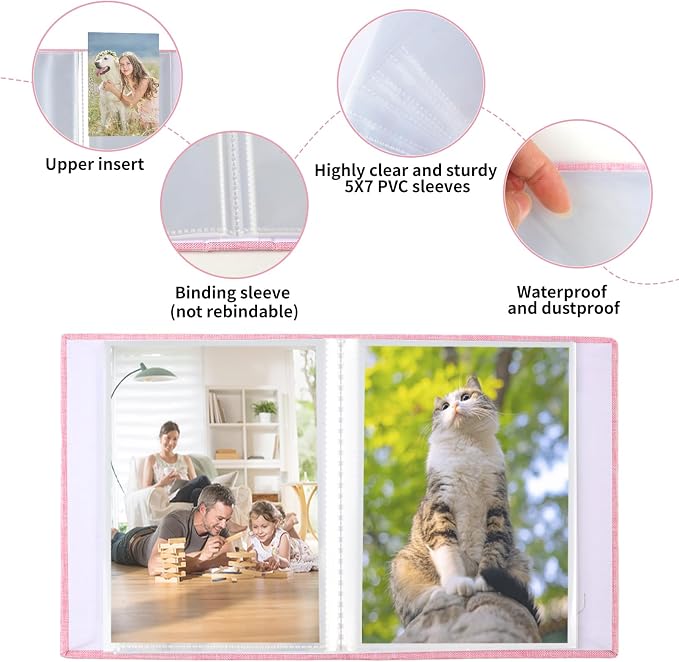 vivinin 2 Pack Photo Album 5x7, Linen Cover Photo Book, Small Photo Album Book for 36 Pockets Hold 72 Pictures, Picture Book for Photos Family Anniversaries Baby Vacations (Pink)