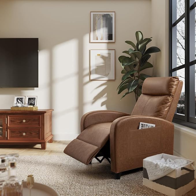 Homall Recliner Chair, Recliner Sofa PU Leather for Adults, Khaki Recliners | Home Theater Seating with Lumbar Support, Reclining Sofa Chair for Living Room