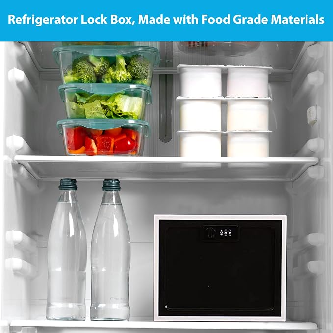 Medicine Lock Box with Combination Lock, Large Medication Lock Box with Code, Locked Refrigerator Box for Food, Snack, Tablet Storage Locker, Cell Phone Jail Classroom, Family (Black)