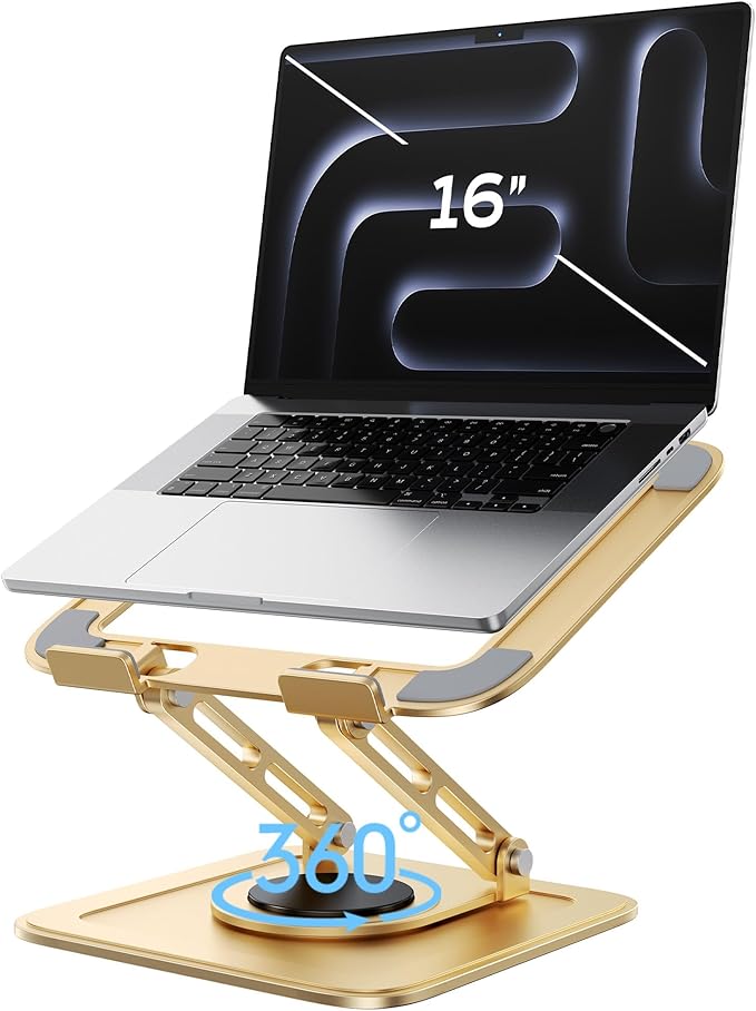 LOXP Adjustable Laptop Stand, Computer Stand with 360 Rotating Base, Ergonomic Laptop Riser Mount for Desk Foldable Protable Computer Desk Fits with MacBook Pro Air (10-16") - Gold | Ergonomic Laptop Riser Mount for Desk Foldable Protable Computer Desk...