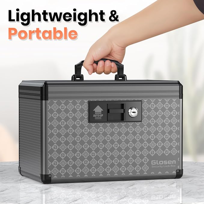 Glosen Medicine Lock Box Storage Lock Box 【Black-Medium12 X 7.68 X 7.87 Inch】 Lockable Dorm Storage Trunk with Key Lock - Briefcase, Lock Boxes for Personal Items