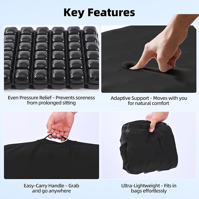 Air Cushions for Pressure Sores on Buttocks – Inflatable Wheelchair Seat Cushion for Pressure Relief - 17 Inches Coccyx Cushion for Tailbone Pain
