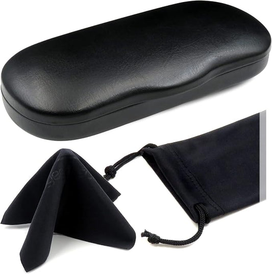 MyEyeglassCase Men's Medium Glasses Case - Classic Eyeglasses Hard Shell Holder, Elegant Easy Open Lip with Pouch and Cloth