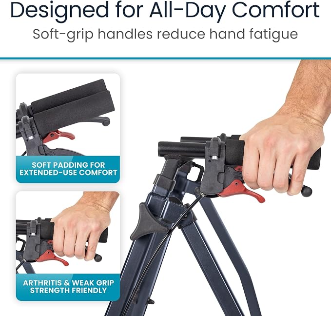 Vive Mobility Lightweight Walker for Seniors - Narrow, Folding Walker | W/Wheels for Small & Tight Spaces - Light Weight for Balance, Compact Doorways, Foldable - Portable & Collapsible for Travel