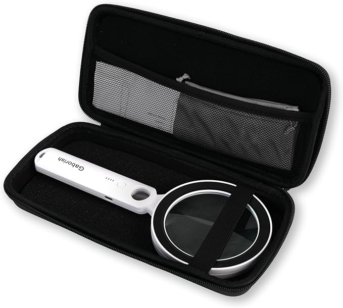 Magnifier with 36 LED Light and Case, 10X 30X Handheld Real Glass Magnifier with 5 Light Modes Dimmable Rechargeable Lighted Magnifying Glass for Seniors Reading, Inspection (Black & White)
