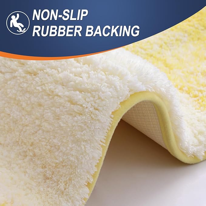 OLANLY Bathroom Rug Set 2 Piece, Soft Absorbent Microfiber Bath Mats and U-Shaped Contour Toilet Rug, Non-Slip, Machine Wash Dry, Plush Shaggy Bath Mats for Bathroom (24"x16"+U24 x20, Yellow)