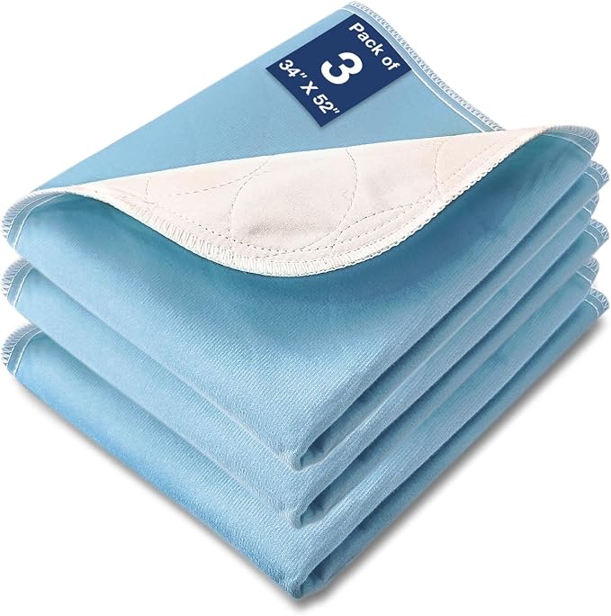 Bed Pads Washable Waterproof, 52" x 34" (3 Pack) Incontinence Bed Pads, Waterproof Bed Pad & Pee Pad, Perfect for Adults, The Elderly and Pets
