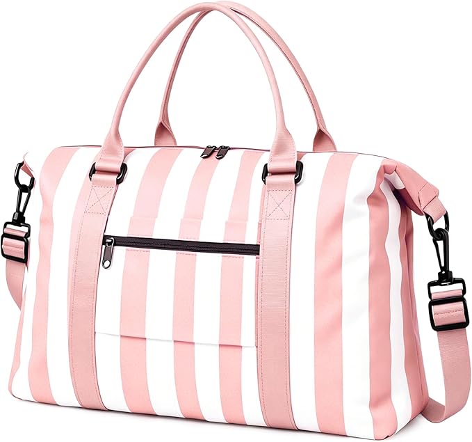 TOPBAG Travel Duffle Bag, Waterproof Weekender Carry On Tote Bags for Women, Sport Gym Bag for Men, Hospital Bag for Labor and Delivery, Overnight Luggage Bag with Trolley Sleeve Coral Pink