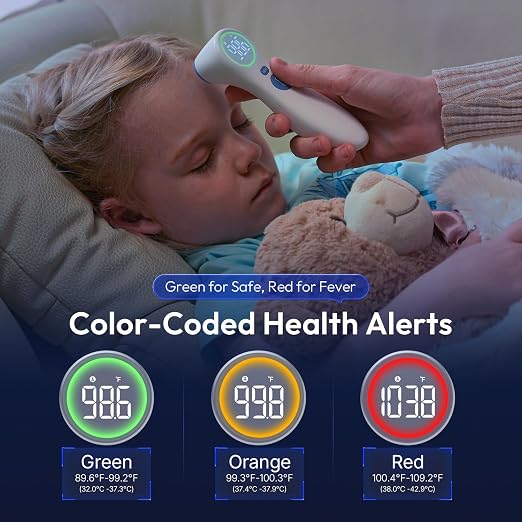 Viproud No-Touch Thermometer for Kids and Adults, 1-Second Reading | Forehead & Object Mode, Fever Indicator, Large Clear LED, Silent Mode, Home Medical, Nurse Accessories, Lifetime Support