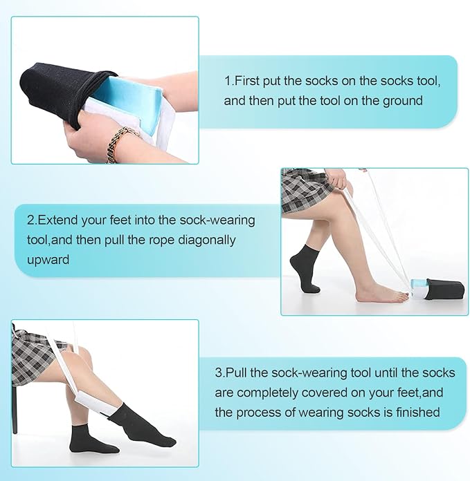 Sock Aid Tool,Easily Pull on Socks Without Bending, for Elderly, Disabled,Pregnant, Diabetics