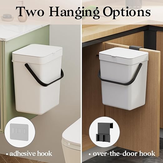 LALASTAR Small Trash Can with Lid, Kitchen Compost Bin for Countertop or Under Sink, Plastic Hanging Waste Basket for RV/Office/Bedroom/Dorm, Mountable, 5L/1.3 Gal,Sliding Lid, White