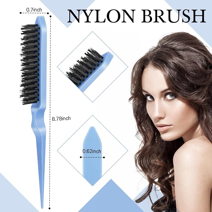 Geiserailie 3 Pcs Slick Back Hair Brush Set Bristle Brush Edge Control Teasing Comb for Women Black Hair(Light Blue)