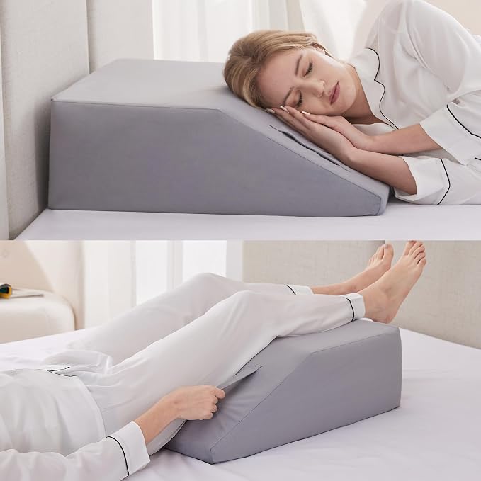 Ruqmuis Leg Elevation Pillow for After Surgery, 8inch Foam Leg Elevating Pillow for Swelling and Blood Circulation, Leg Wedge Pillow for Sleeping, Knee Pillow for Knee Hip Ankle Pain Relief, Velvet