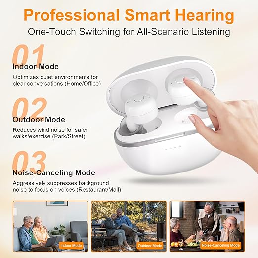 Rechargeable Hearing Aids for Seniors & Adults, OTC Hearing Aid Bluetooth with Noise Canceling, 16 Channel Technology | Multiple Modes Digital Hearingaid Enabled Calls & Music
