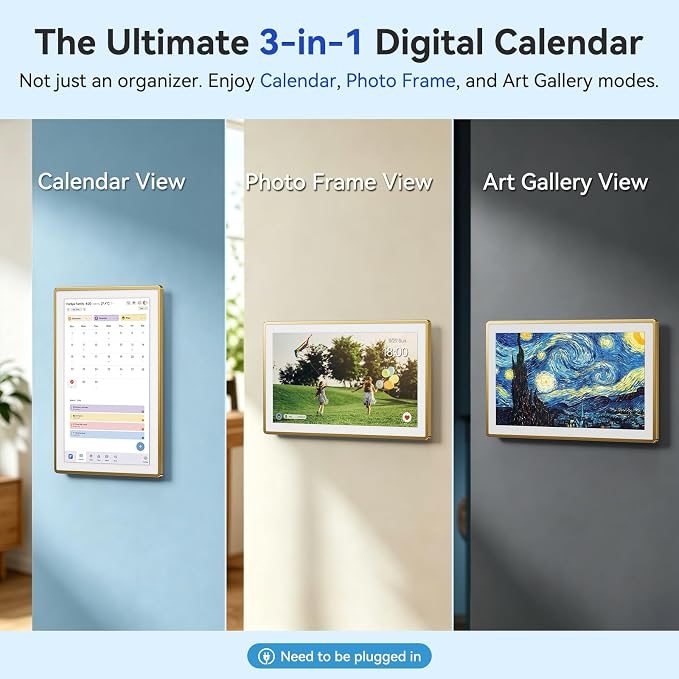 ANKRA 15.6" Digital Calendar, No Subscription Electronic Wall Calendar, Interactive Touchscreen Display for Family Schedules, Meal Planner, Chore Chart with Rewards, Digital Photo Frame, Wall & Desk Mountable (Gold)